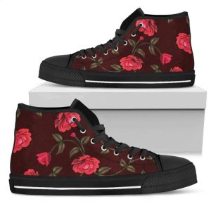 Red Rose Floral Flower Mens High Top Shoes Zuduqnwxl2