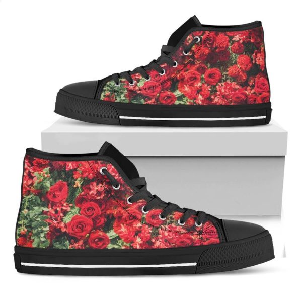 Red Rose Flower Print Black High Top Shoes Oy26Ubuyaa