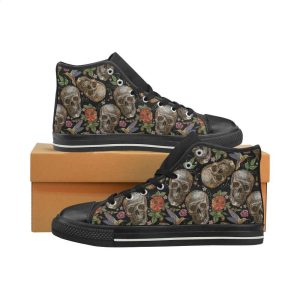 Skull Rose Humming Bird Flower Pattern Womens High Top Shoes Black Zfcaov7Cgp