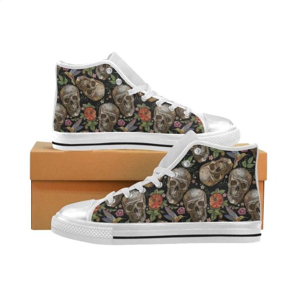 Skull Rose Humming Bird Flower Pattern Womens High Top Shoes White Xgkppgseu5