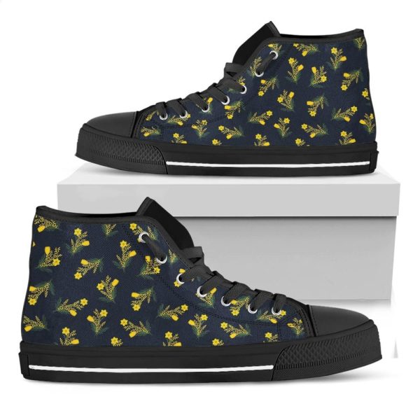 Spring Daffodil Flower Pattern Print Black High Top Shoes G07Dtgsnco