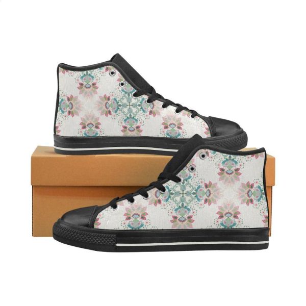 Square Floral Indian Flower Pattern Mens High Top Shoes Black Xywaovjkay