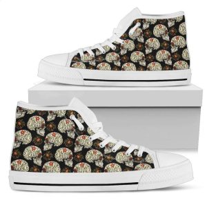 Sugar Skull Flower Design Themed Print Women High Top Shoes 4Bfe1Zsrtq